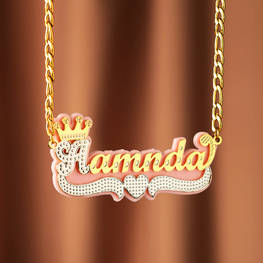 Double Plated  Heart Crown Name Necklace