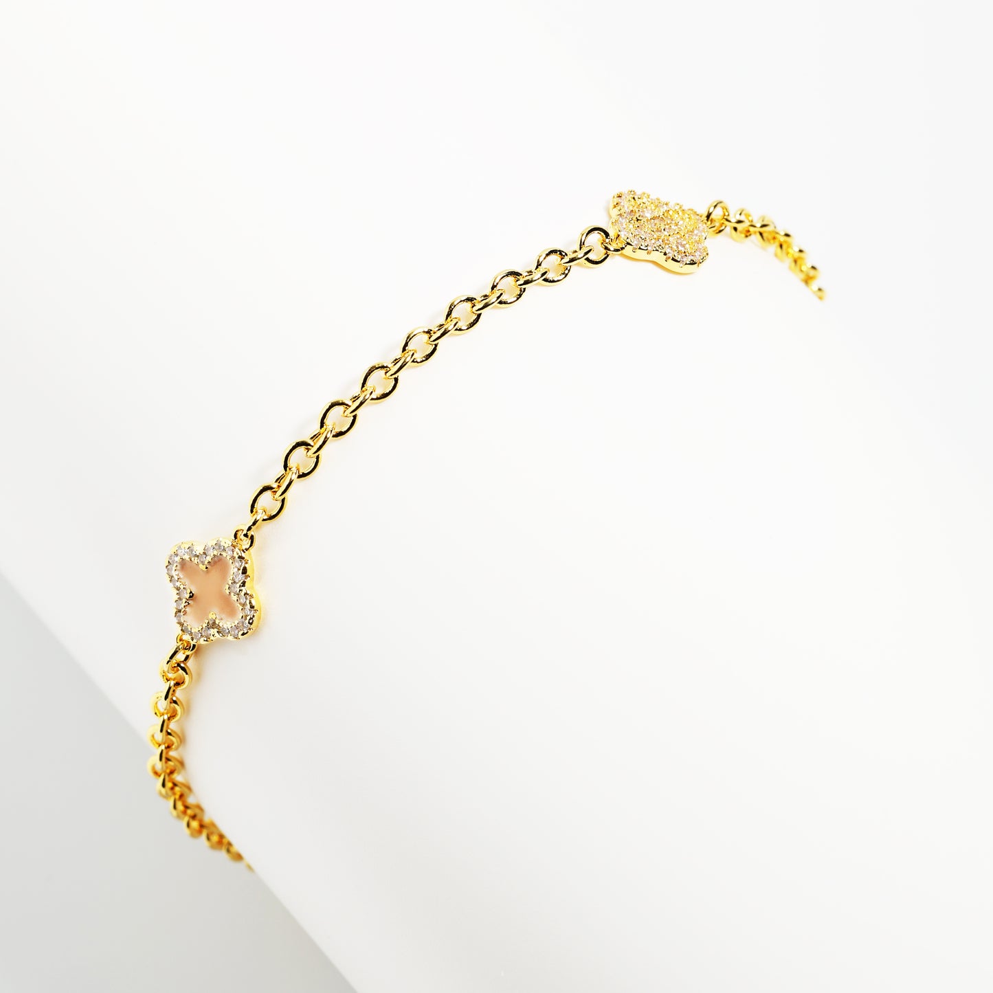 Pink Agate & Iced Motif Rolo Gemstone Bracelet