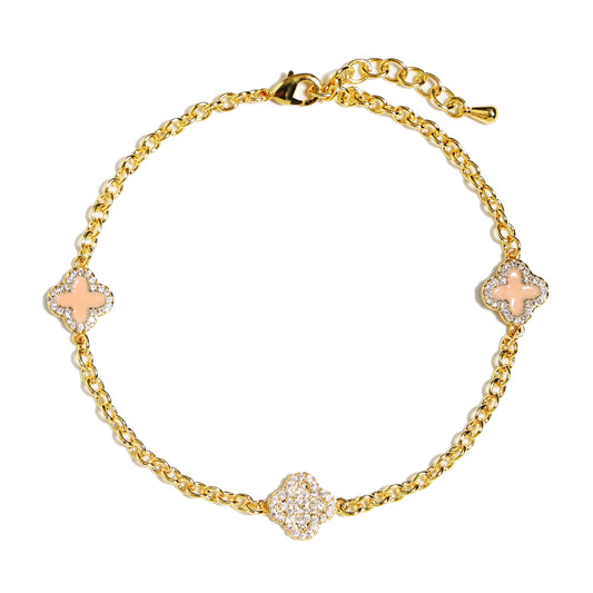 Pink Agate & Iced Motif Rolo Gemstone Bracelet