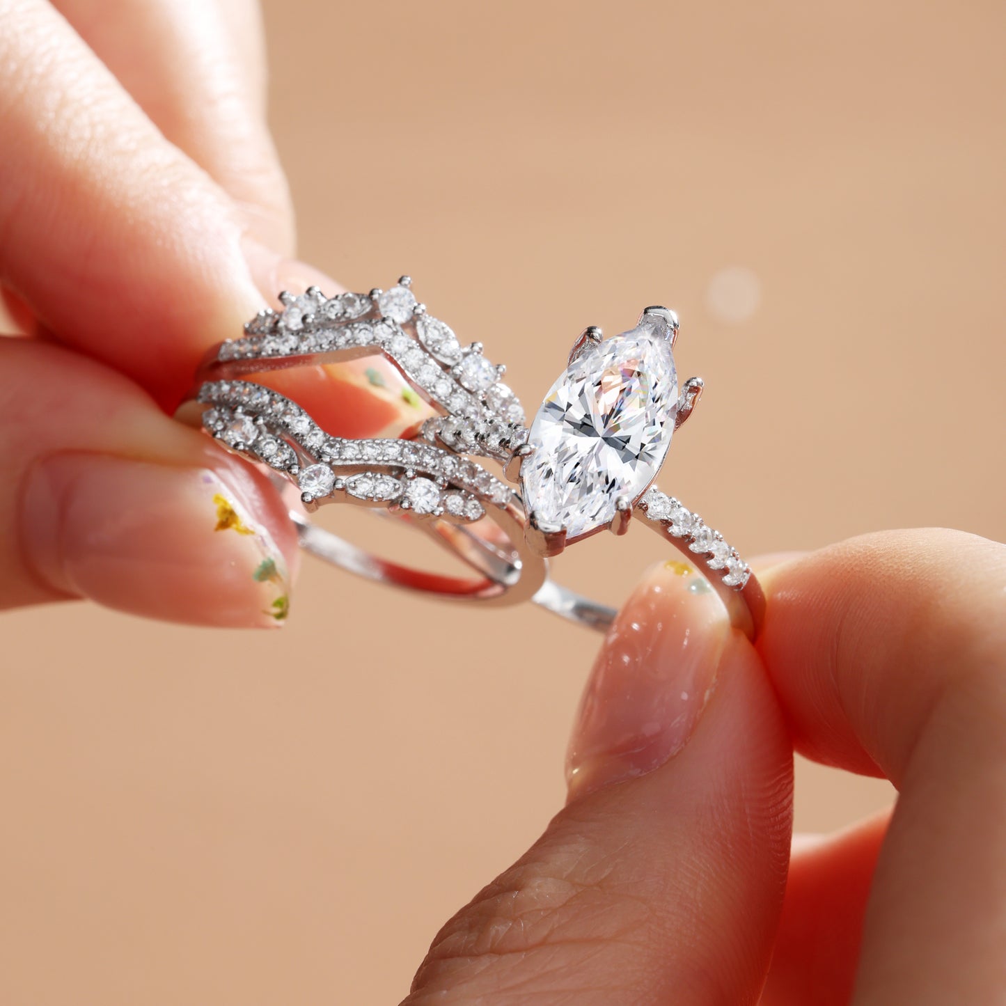 Beautifully Marquise Cut Insert Ring Set