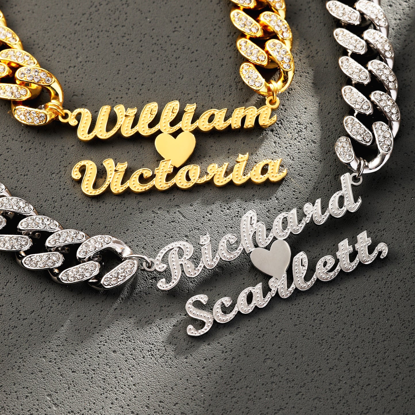 Double Name Necklace With Cuban Chain