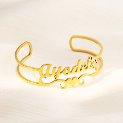 Customizable Name Heart Cuff Bracelet