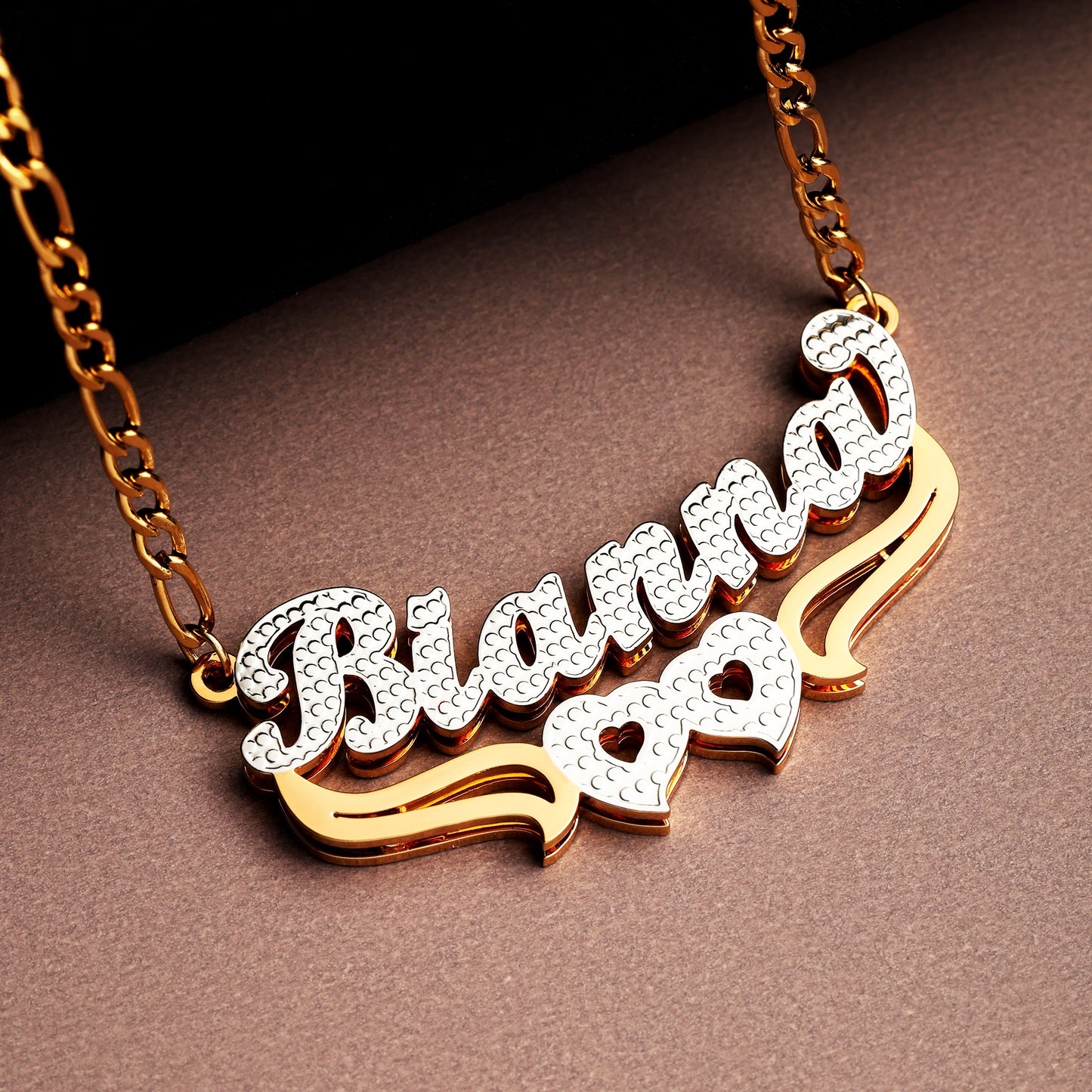 Double Plated Hearts Name Necklace