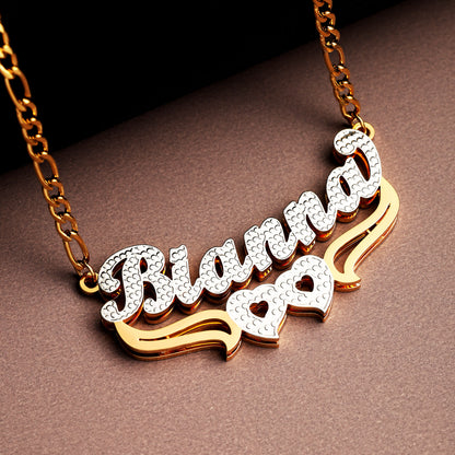 Double Plated Hearts Name Necklace