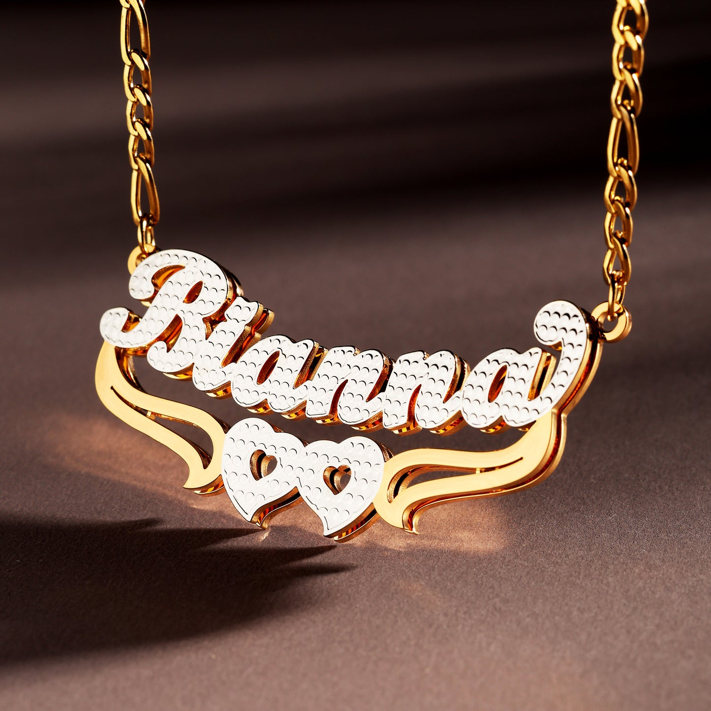 Double Plated Hearts Name Necklace