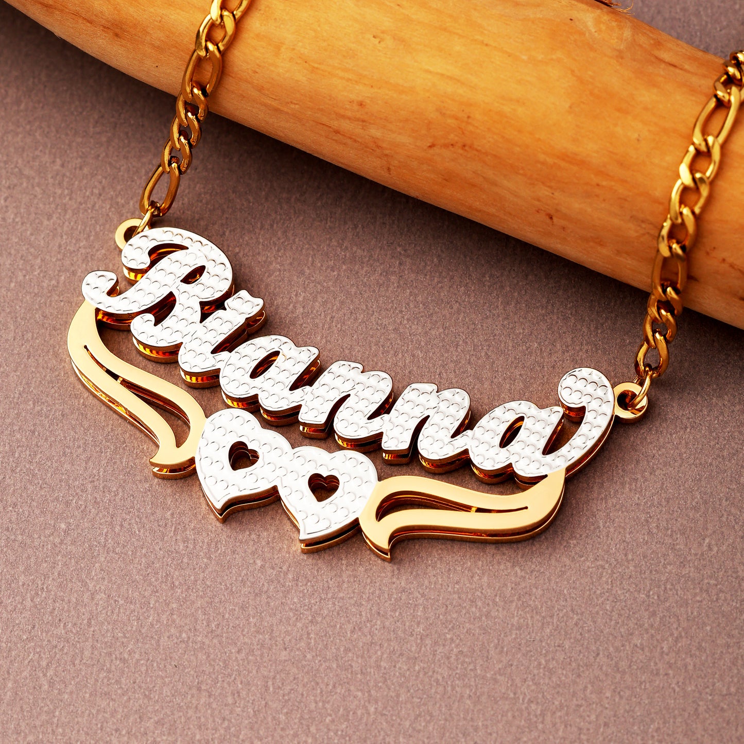 Double Plated Hearts Name Necklace