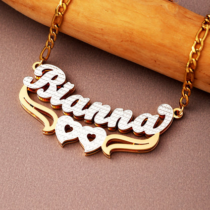 Double Plated Hearts Name Necklace