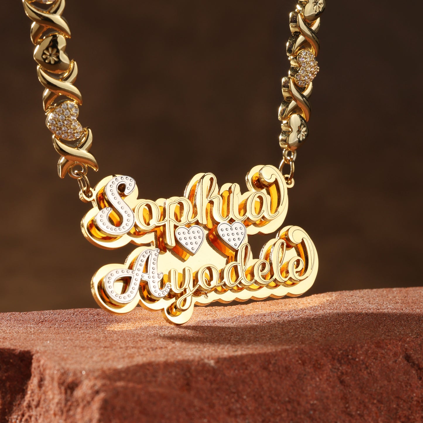 Double Name Double Heart Necklace