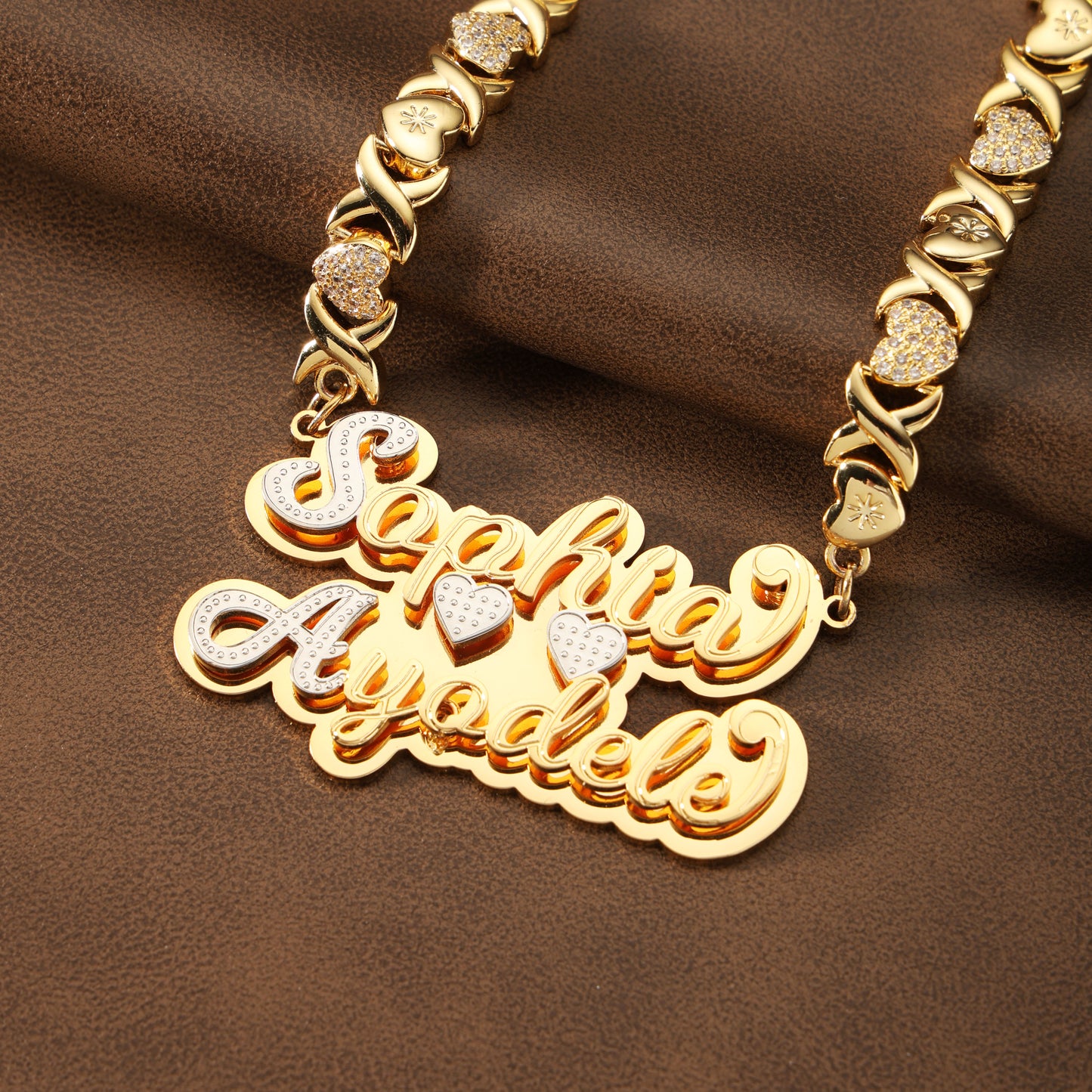 Double Name Double Heart Necklace