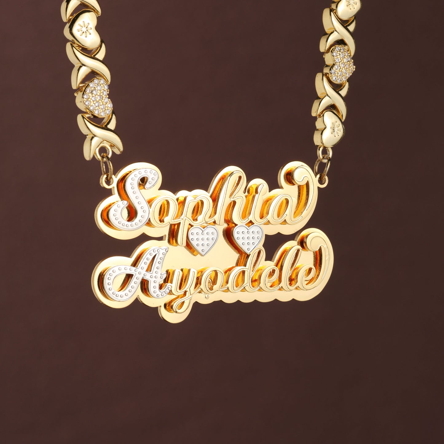 Double Name Double Heart Necklace