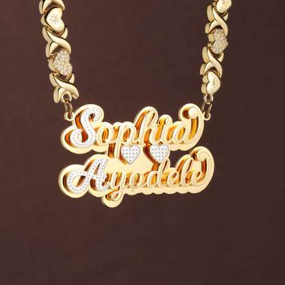 Double Name Double Heart Necklace