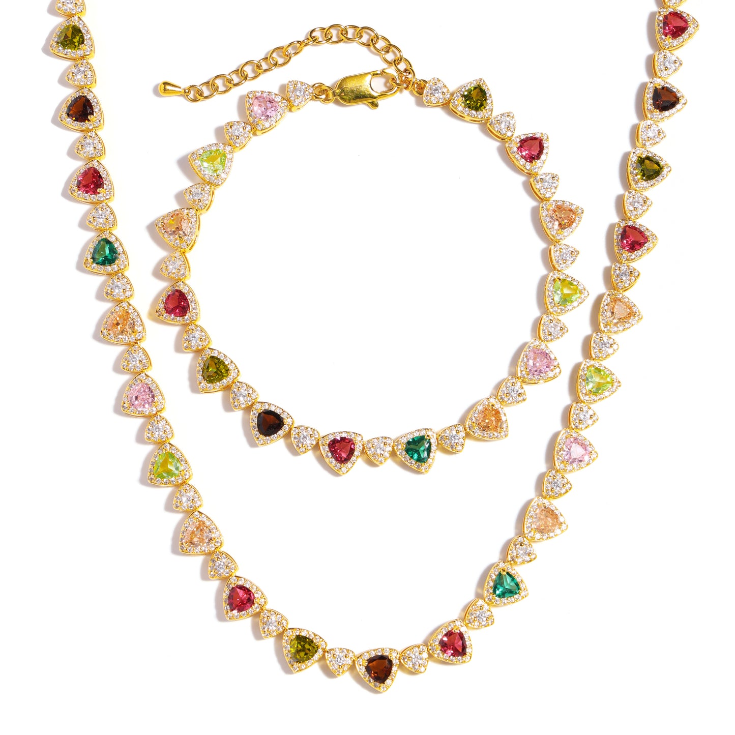 Heart Cut Tourmaline Gemstone Set (Unisex Necklace ＆ Bracelet)