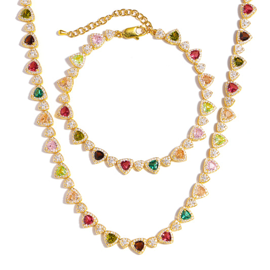 Heart Cut Tourmaline Gemstone Set (Unisex Necklace ＆ Bracelet)