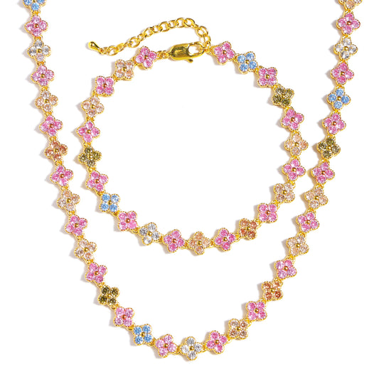 Blossom Tourmaline Gemstone Set (Unisex Necklace ＆ Bracelet)