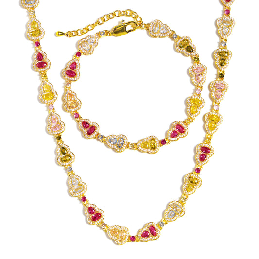 Rainbow Gourd Tourmaline Gemstone Necklace and Bracelet Set