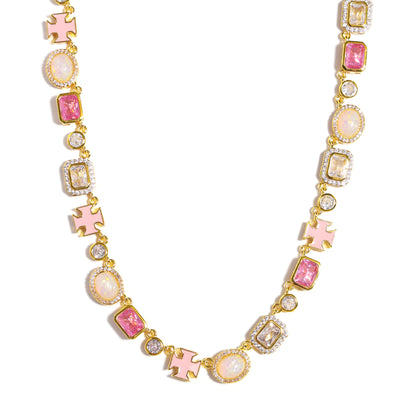 Millennial Pink Gemstone Chain Set (Unisex Necklace ＆ Bracelet)