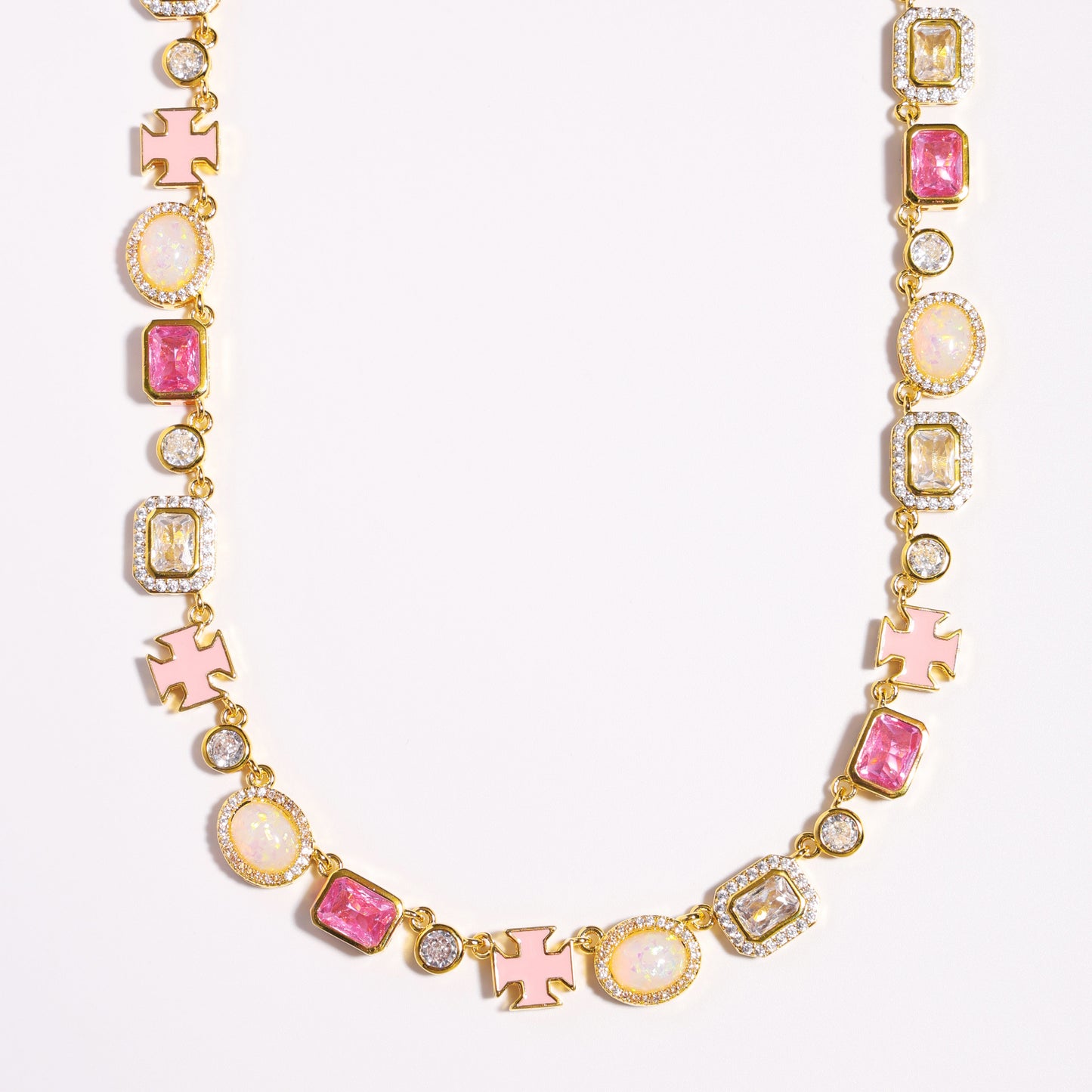 Millennial Pink Gemstone Chain Set (Unisex Necklace ＆ Bracelet)