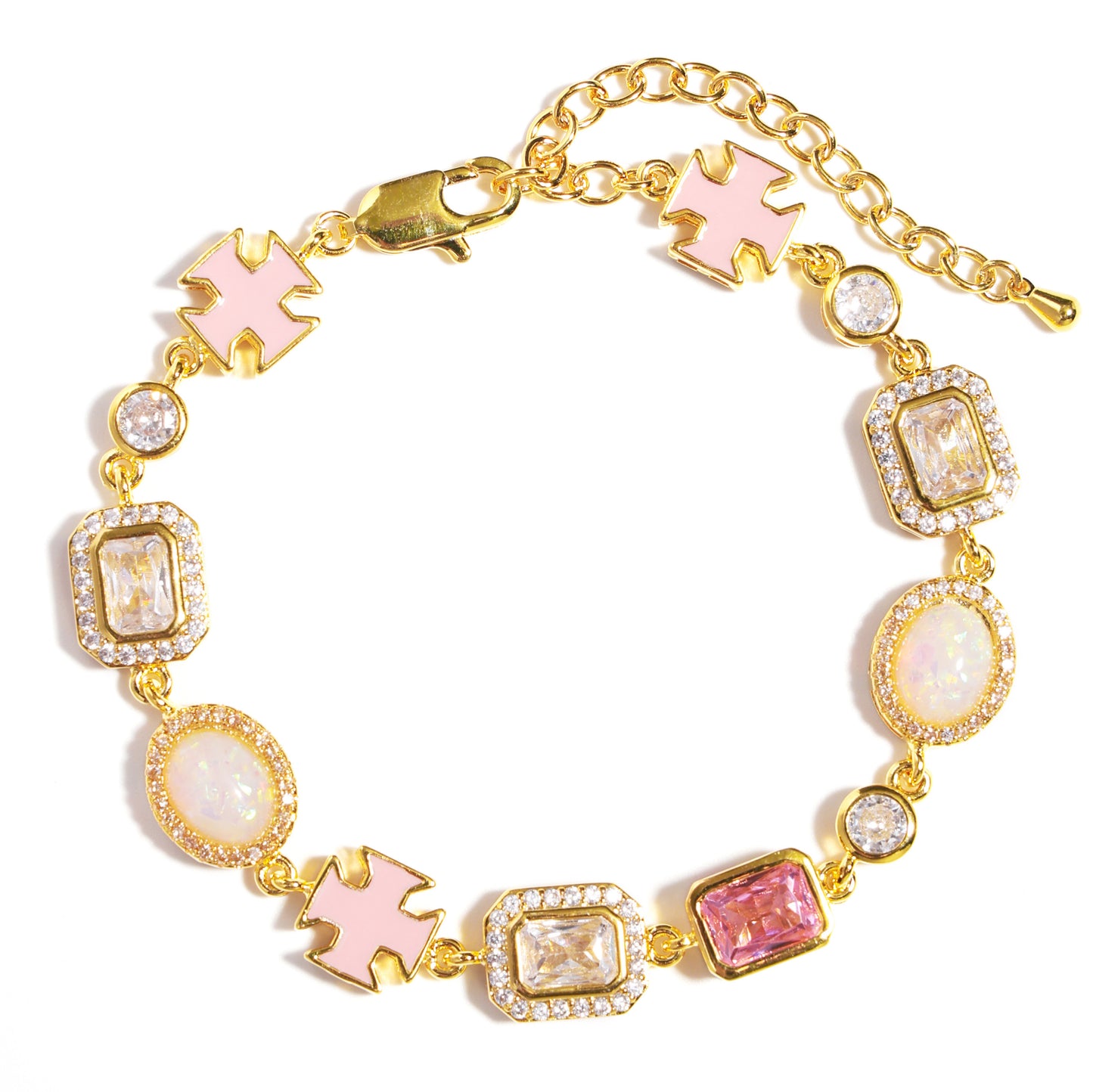 Millennial Pink Gemstone Chain Set (Unisex Necklace ＆ Bracelet)