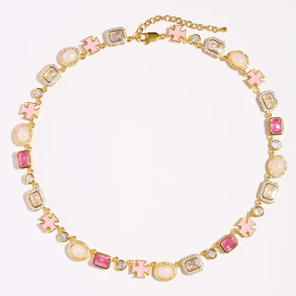 Millennial Pink Gemstone Chain Set (Unisex Necklace ＆ Bracelet)