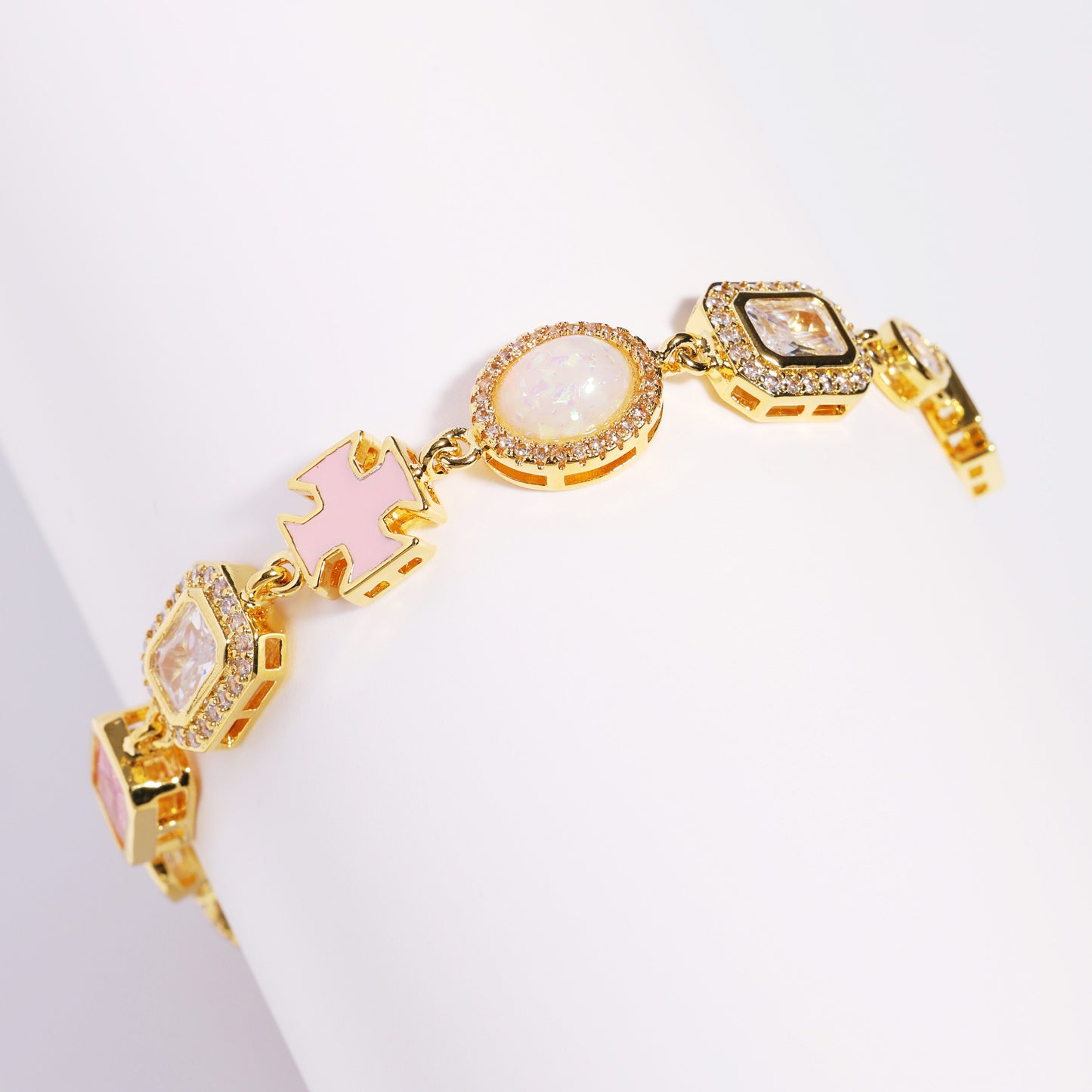 Millennial Pink Gemstone Chain Set (Unisex Necklace ＆ Bracelet)