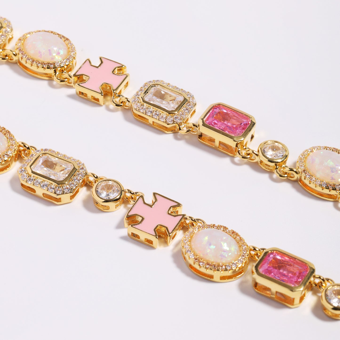 Millennial Pink Gemstone Chain Set (Unisex Necklace ＆ Bracelet)