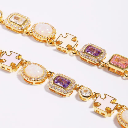 Mystic Pink & Purple Color Sapphire Gemstone Bracelet