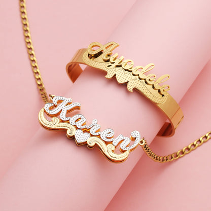 Custom Name Necklace and Nameplate Bracelet Kids Jewelry Set