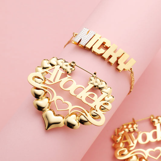 Custom Kids Name Bracelet and Heart Earrings Set