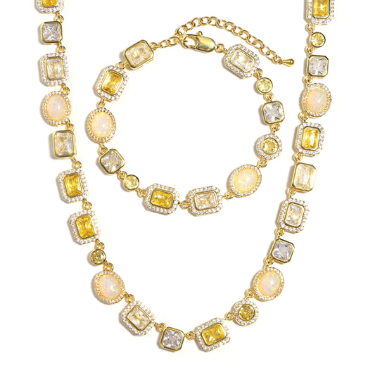 Gilded Yellow Sapphire Gemstone Necklace Set