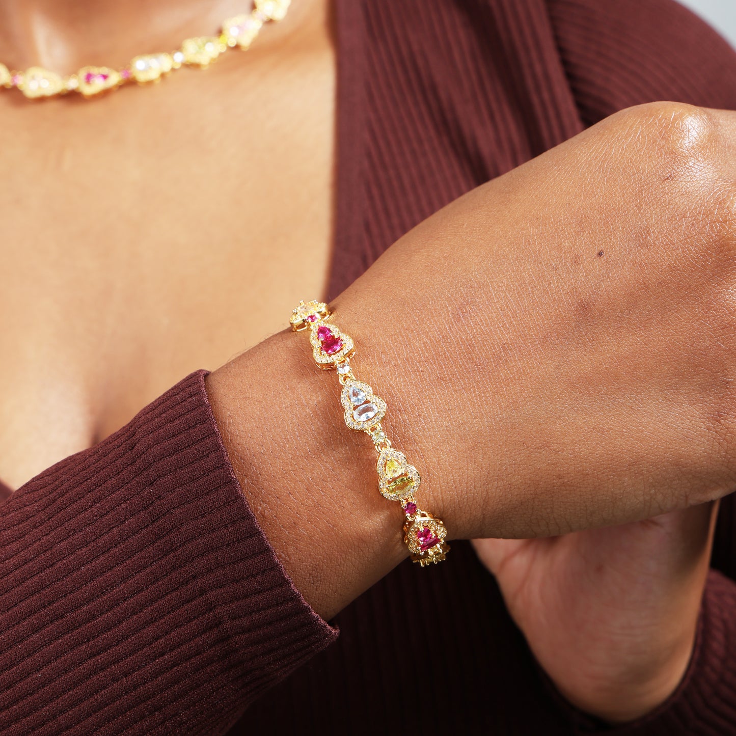 Rainbow Gourd Tourmaline Gemstone Bracelet