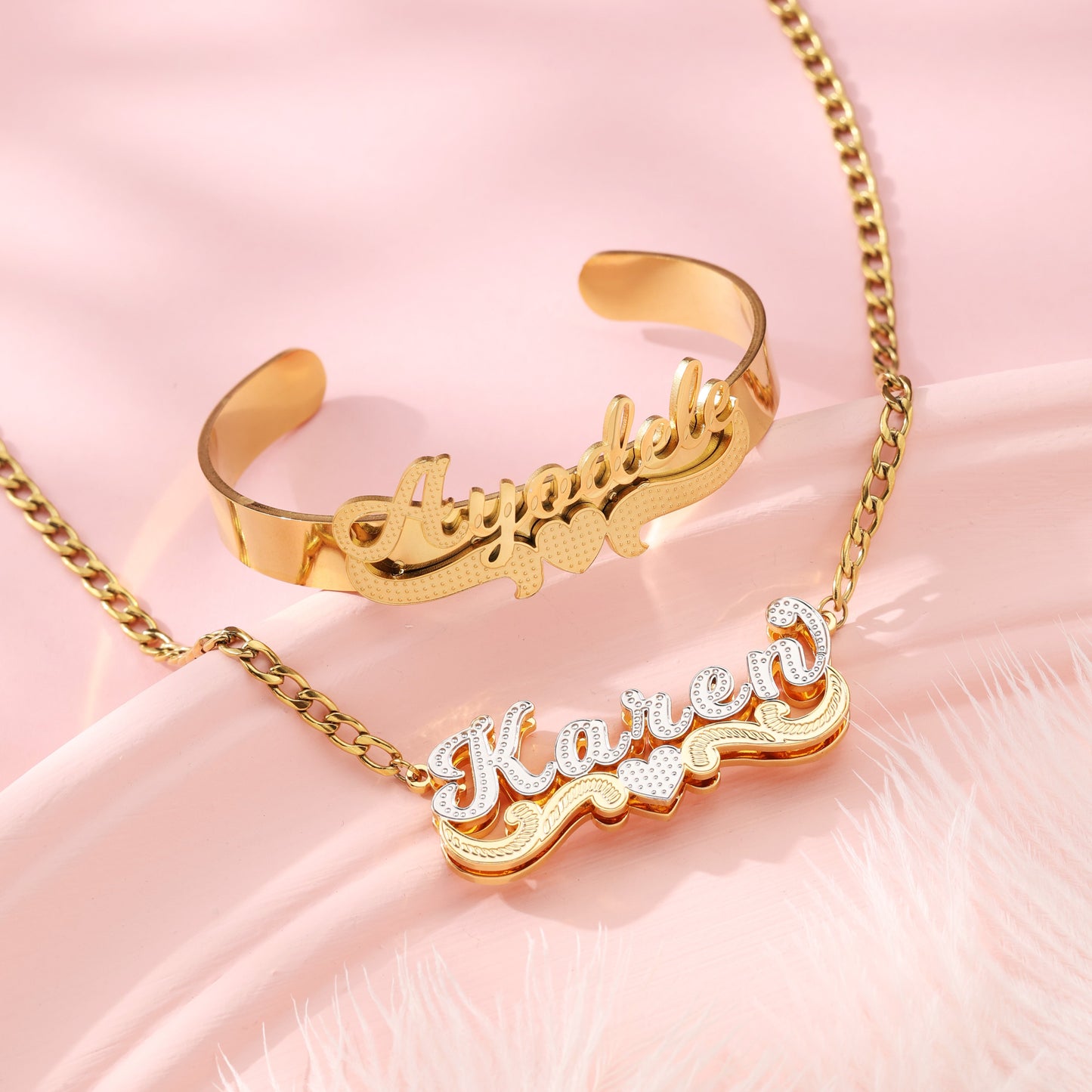 Custom Name Necklace and Nameplate Bracelet Kids Jewelry Set