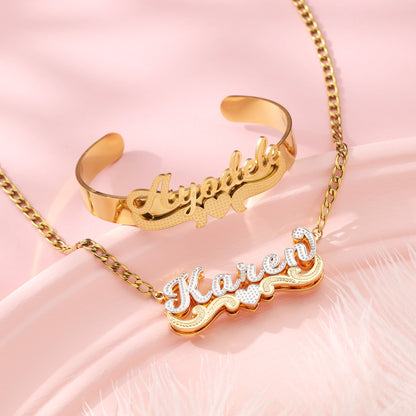 Custom Name Necklace and Nameplate Bracelet Kids Jewelry Set