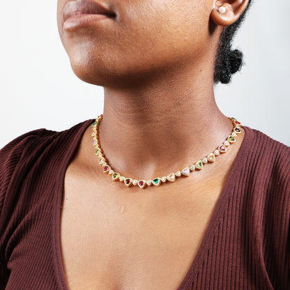 Heart Cut Tourmaline Gemstone Set (Unisex Necklace ＆ Bracelet)
