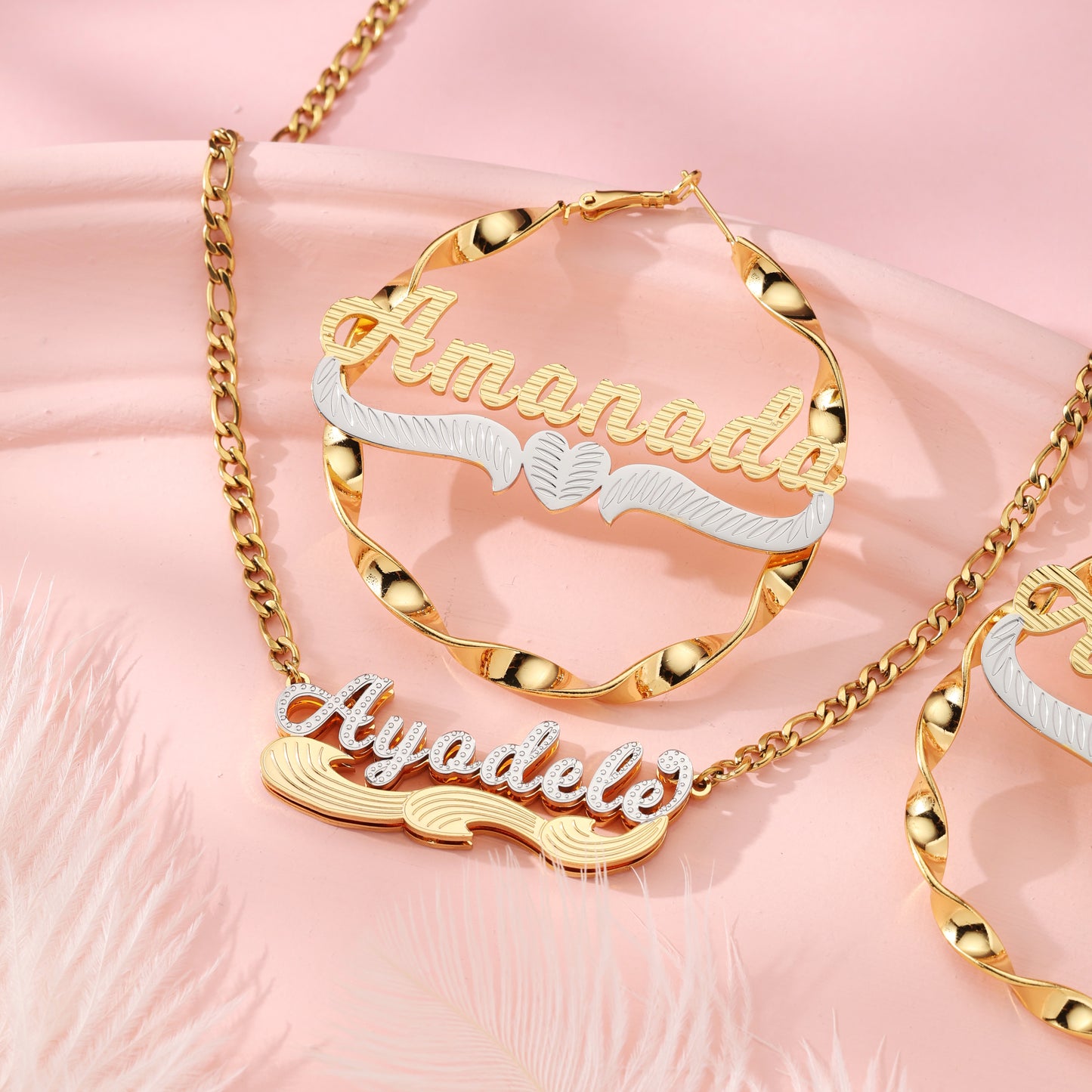 Custom Kids Name Necklace and Bamboo Earrings Set