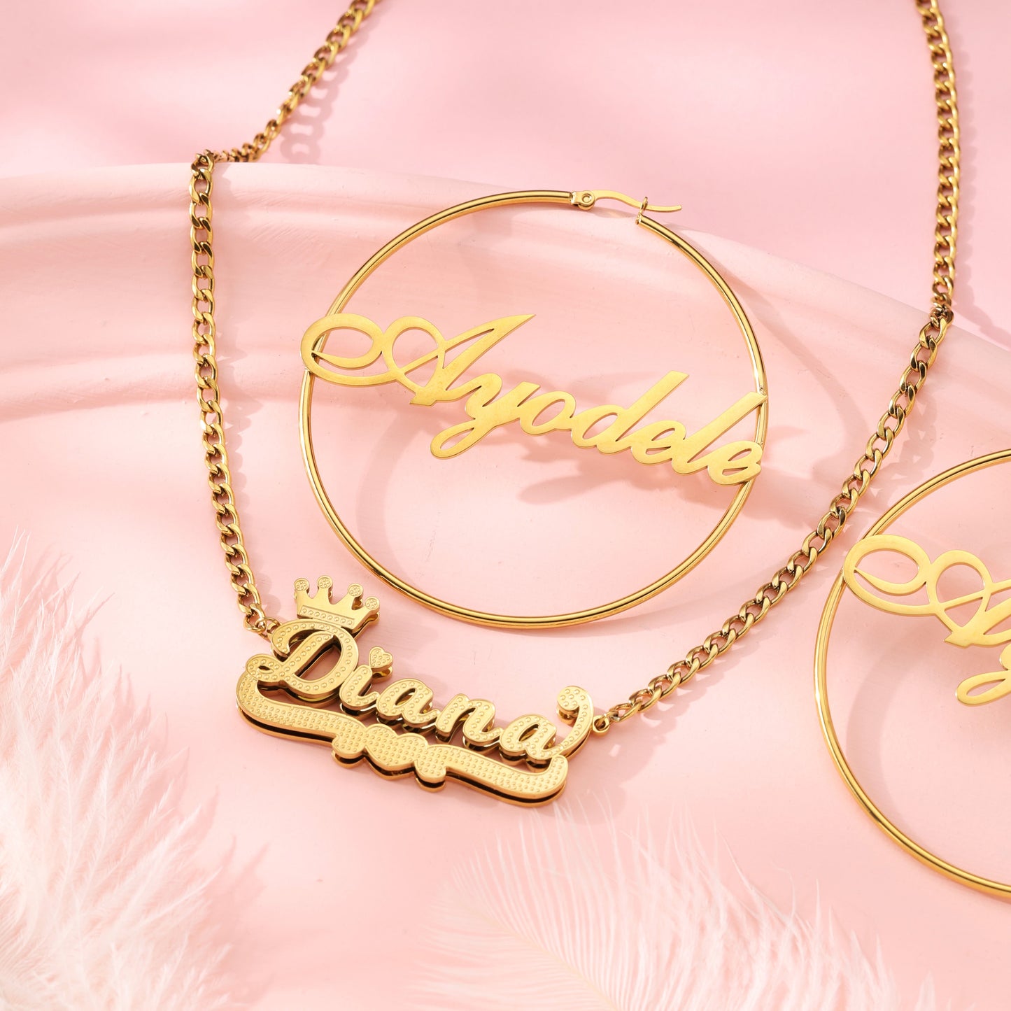 Gold Plated Name Necklace and Hoop Earrings  Kids Set