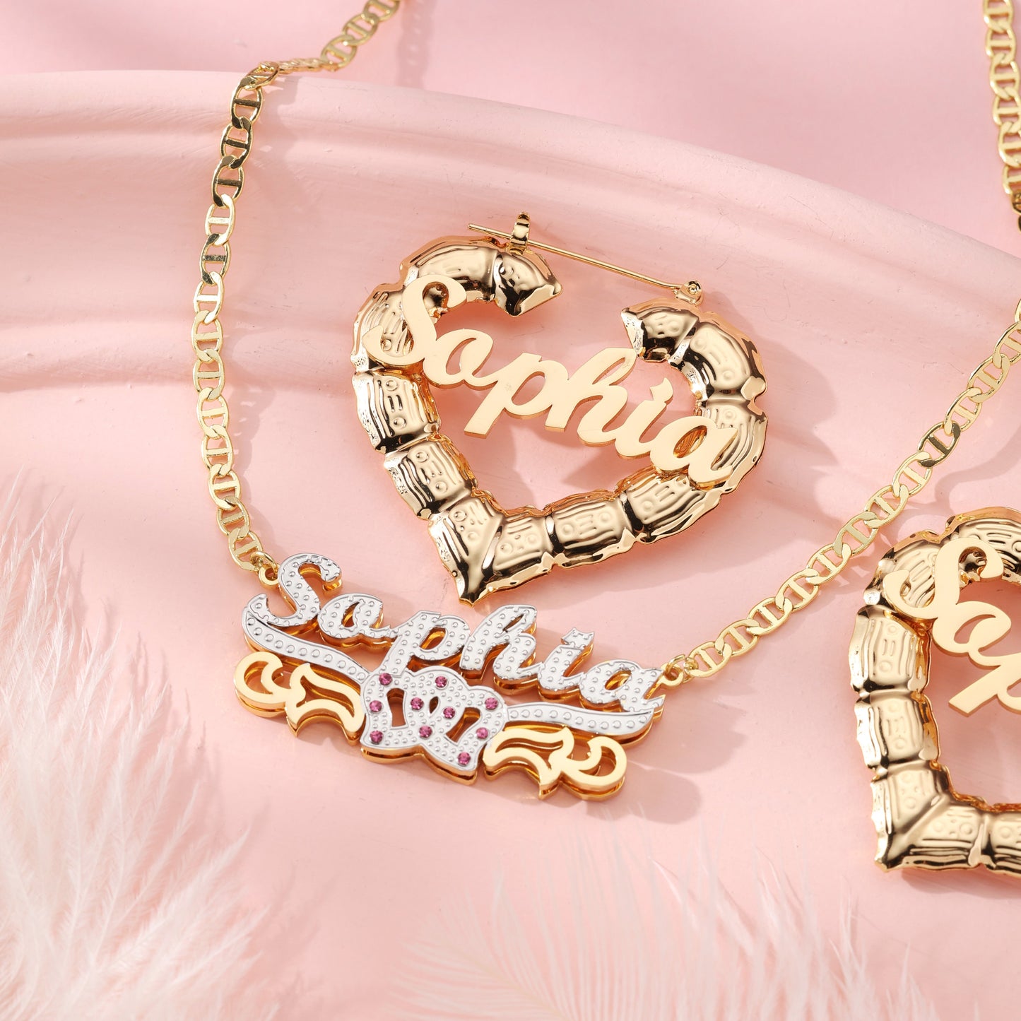 Custom Name Necklace and Heart Shape Earrings Kids Set