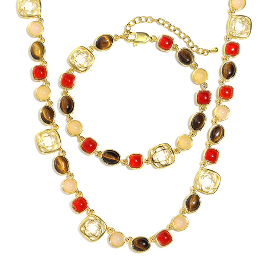Red Crystal Gemstone Set(Gemstone Necklace ＆ Bracelet)
