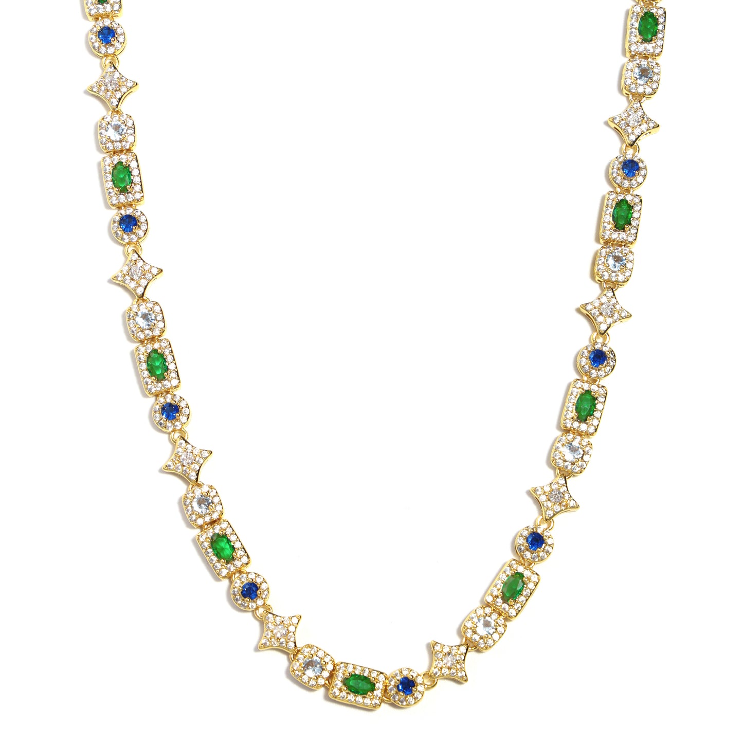 Geometric Colored Gemstone Set (Necklace＆ Bracelet)