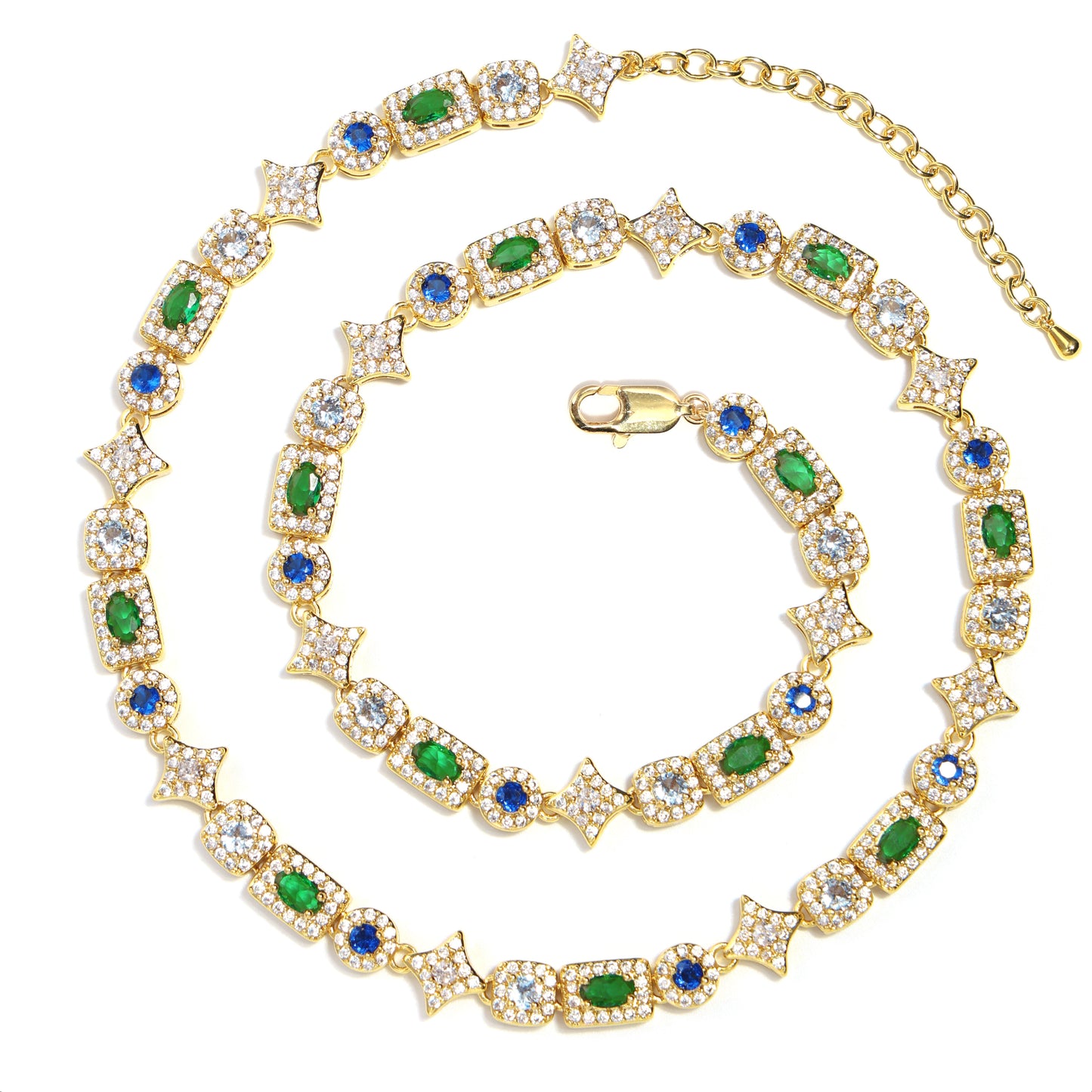 Geometric Colored Gemstone Set (Necklace＆ Bracelet)