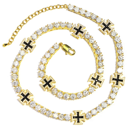 Black Cross Motif Tennis Gemstone Necklace