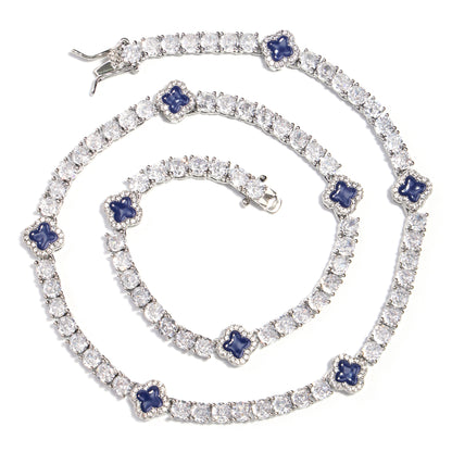 Blue Motif Tennis Gemstone Necklace