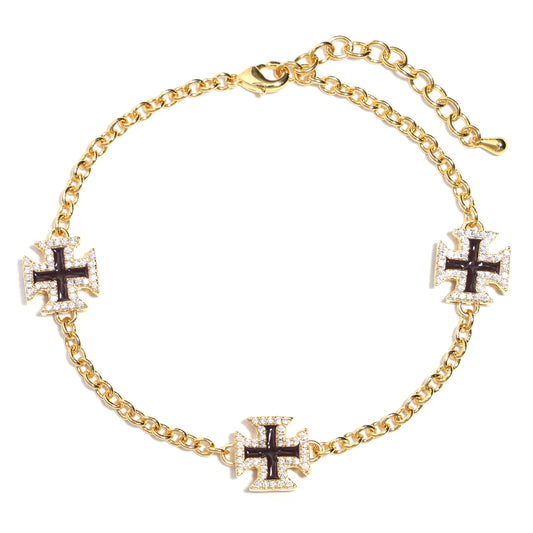Chocolate Brown Cross Motif  Gemstone Bracelet