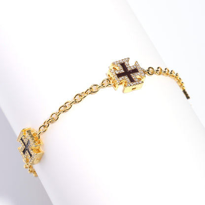 Chocolate Brown Cross Motif  Gemstone Bracelet