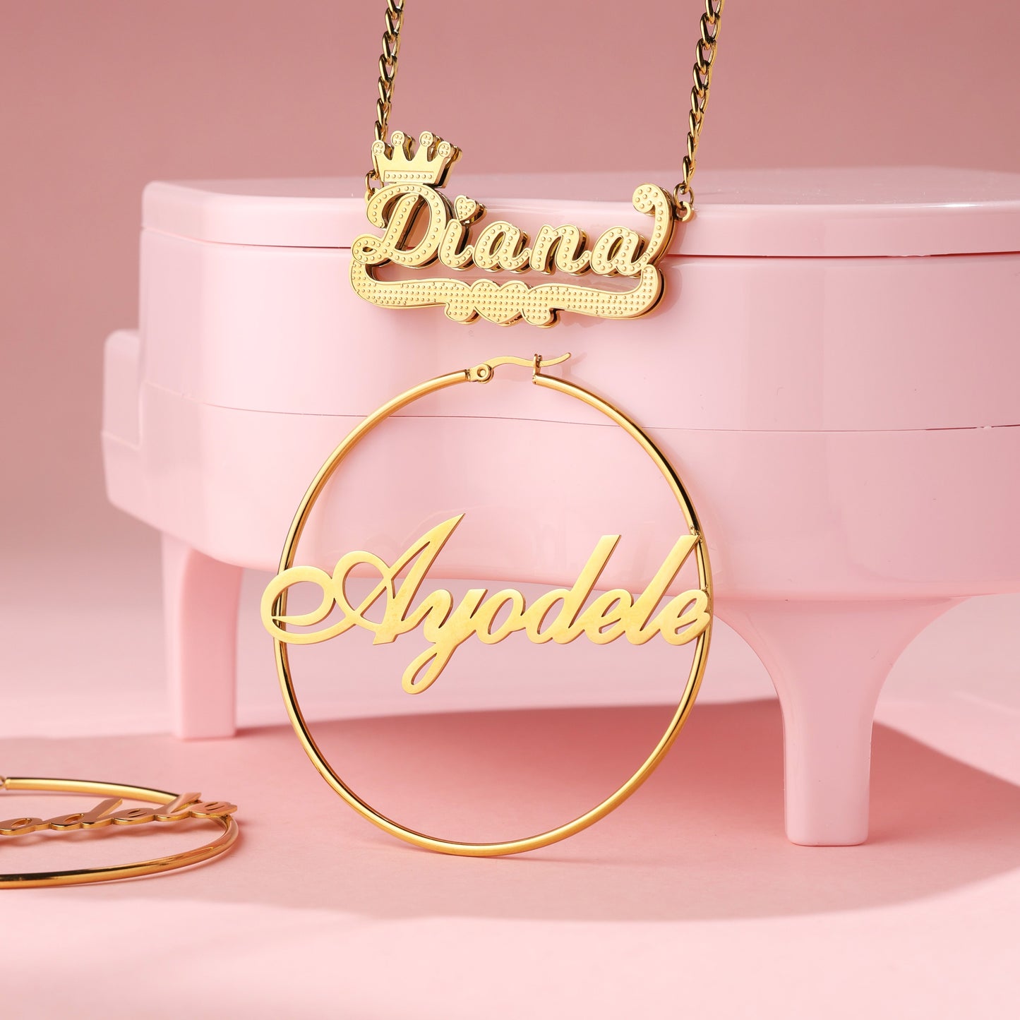 Gold Plated Name Necklace and Hoop Earrings  Kids Set