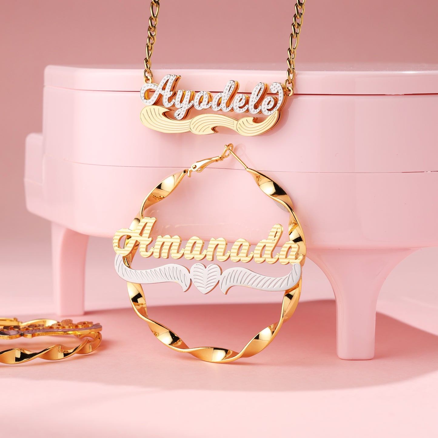 Custom Kids Name Necklace and Bamboo Earrings Set