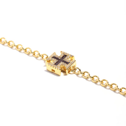 Chocolate Brown Cross Motif  Gemstone Bracelet