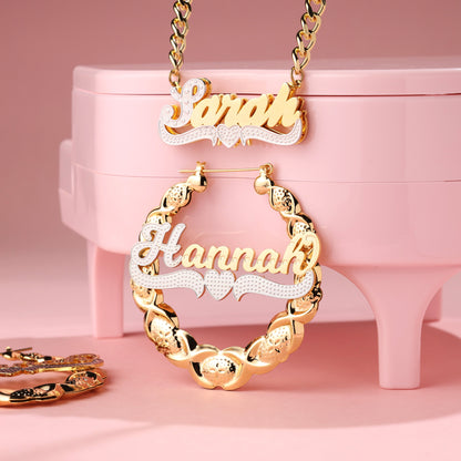 Name Necklace and Hoop Earrings  Kids XOXO Jewelry Set