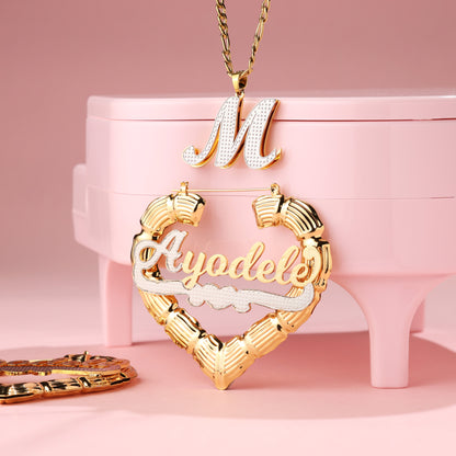 Custom Initial Necklace and Bamboo Name Earrings  Kids Set