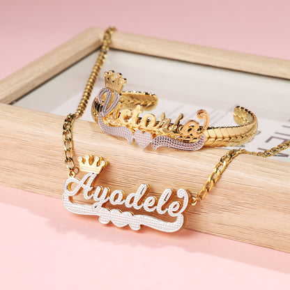 Kids Two-tone Bracelet and Name Necklace Jewelry Set