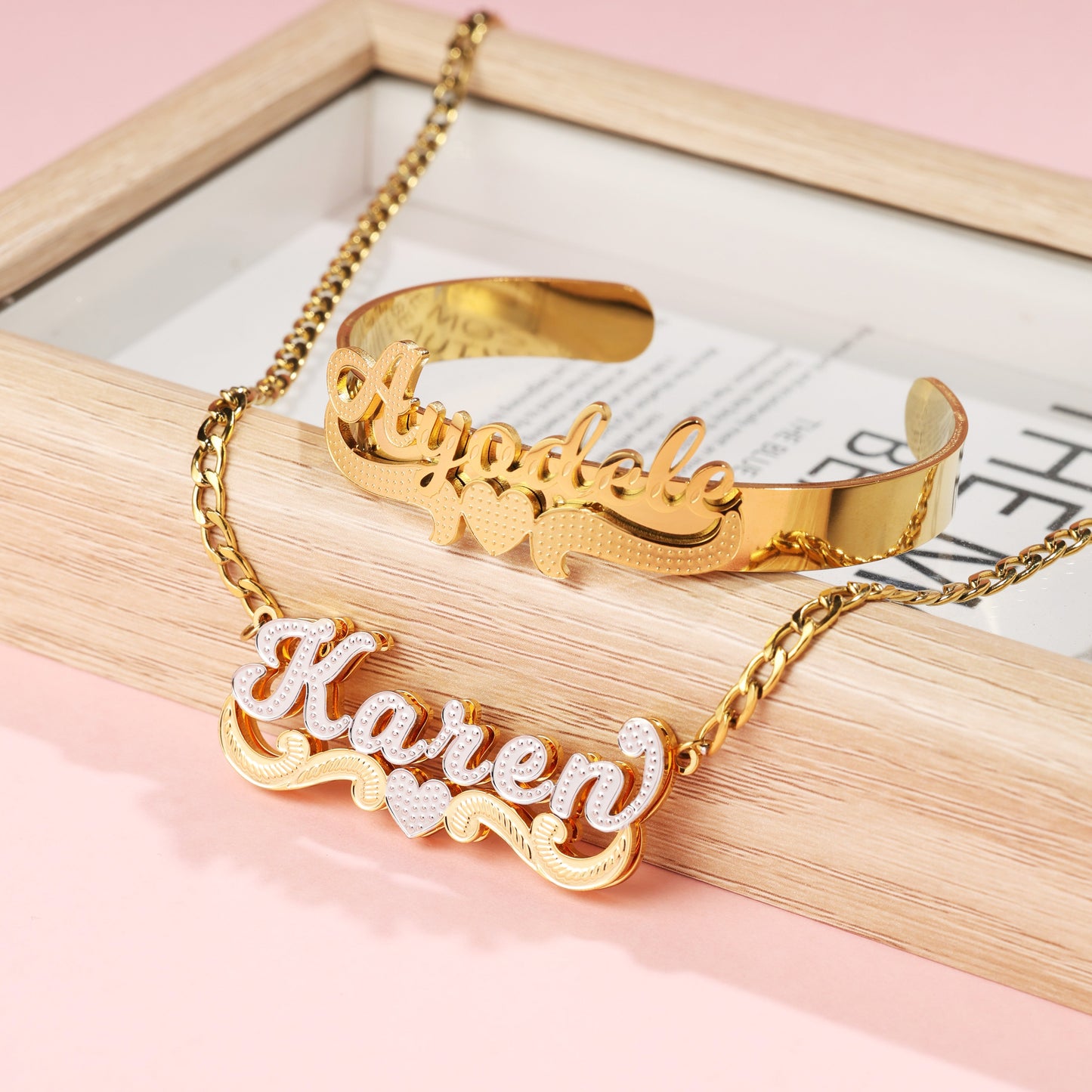 Custom Name Necklace and Nameplate Bracelet Kids Jewelry Set